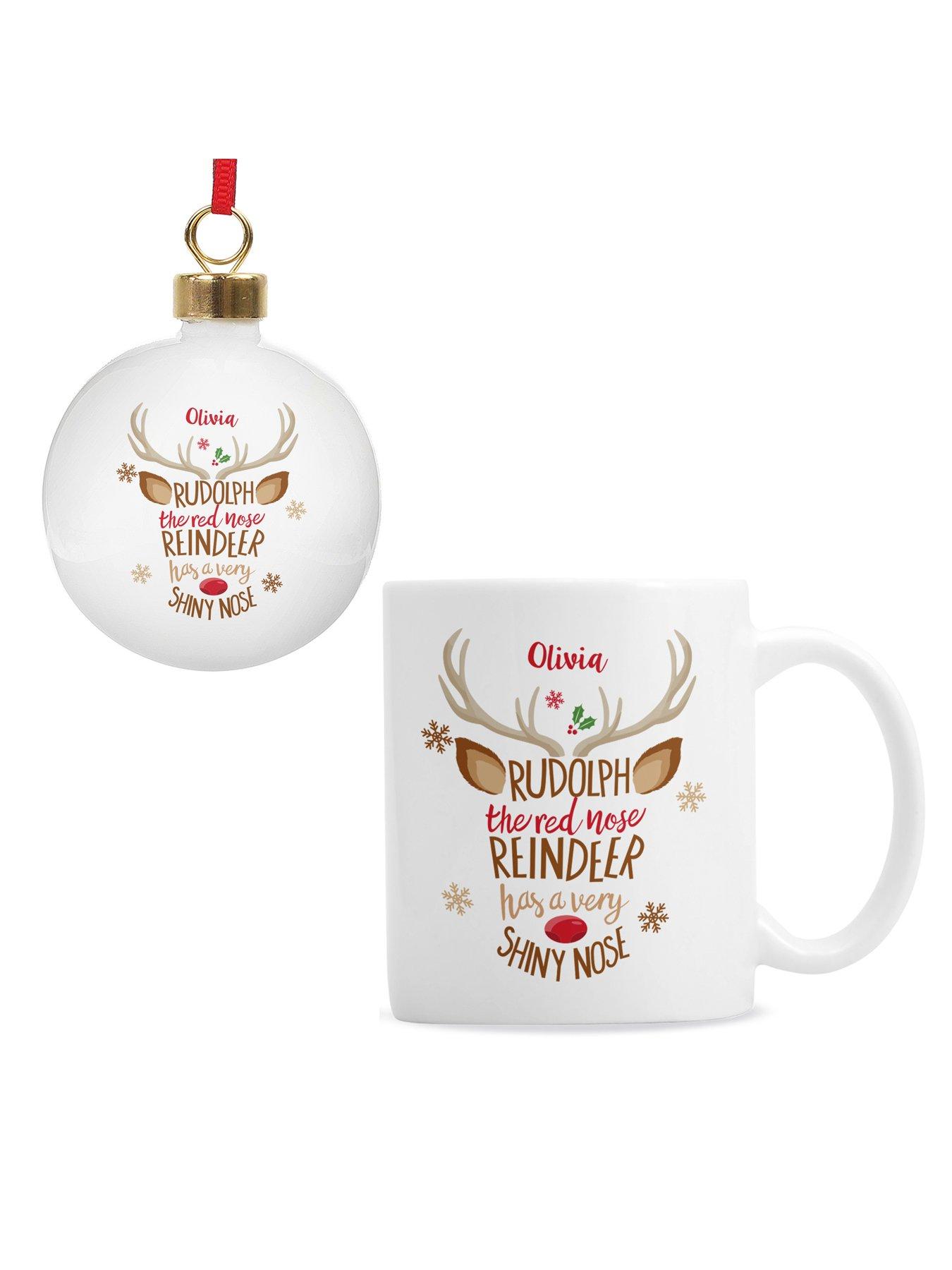 Christmas Red Nose Reindeer Face Front & Back Coffee Mug