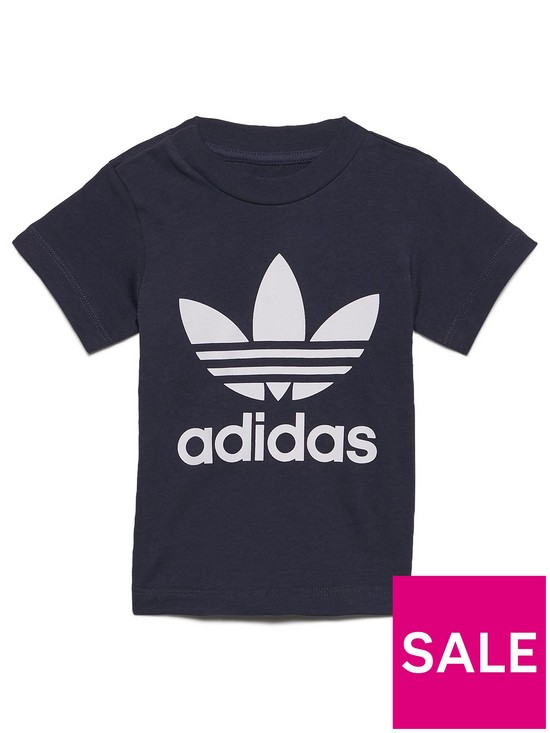 front image of adidas-originals-infant-unisex-trefoil-t-shirt-navywhite
