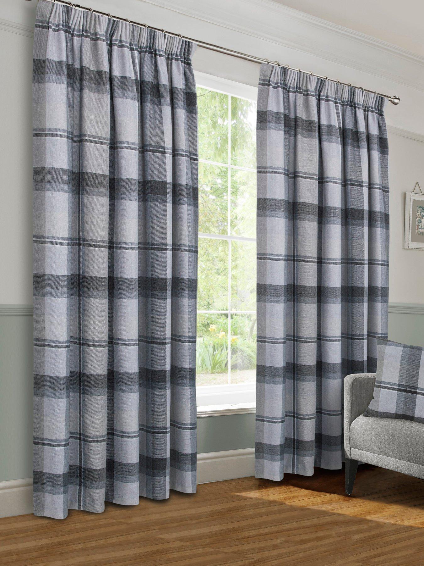 undefined Braemar Check Pleated Lined Curtains