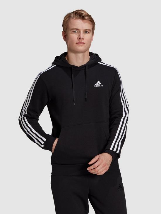 front image of adidas-3-stripe-pullovernbspfleece-hoodie-plus-size-black