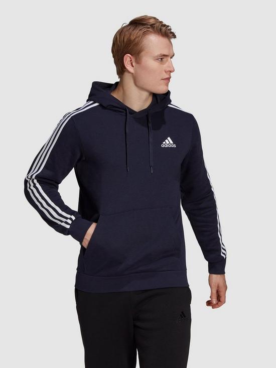 front image of adidas-plus-size-3-stripe-fleece-hoody