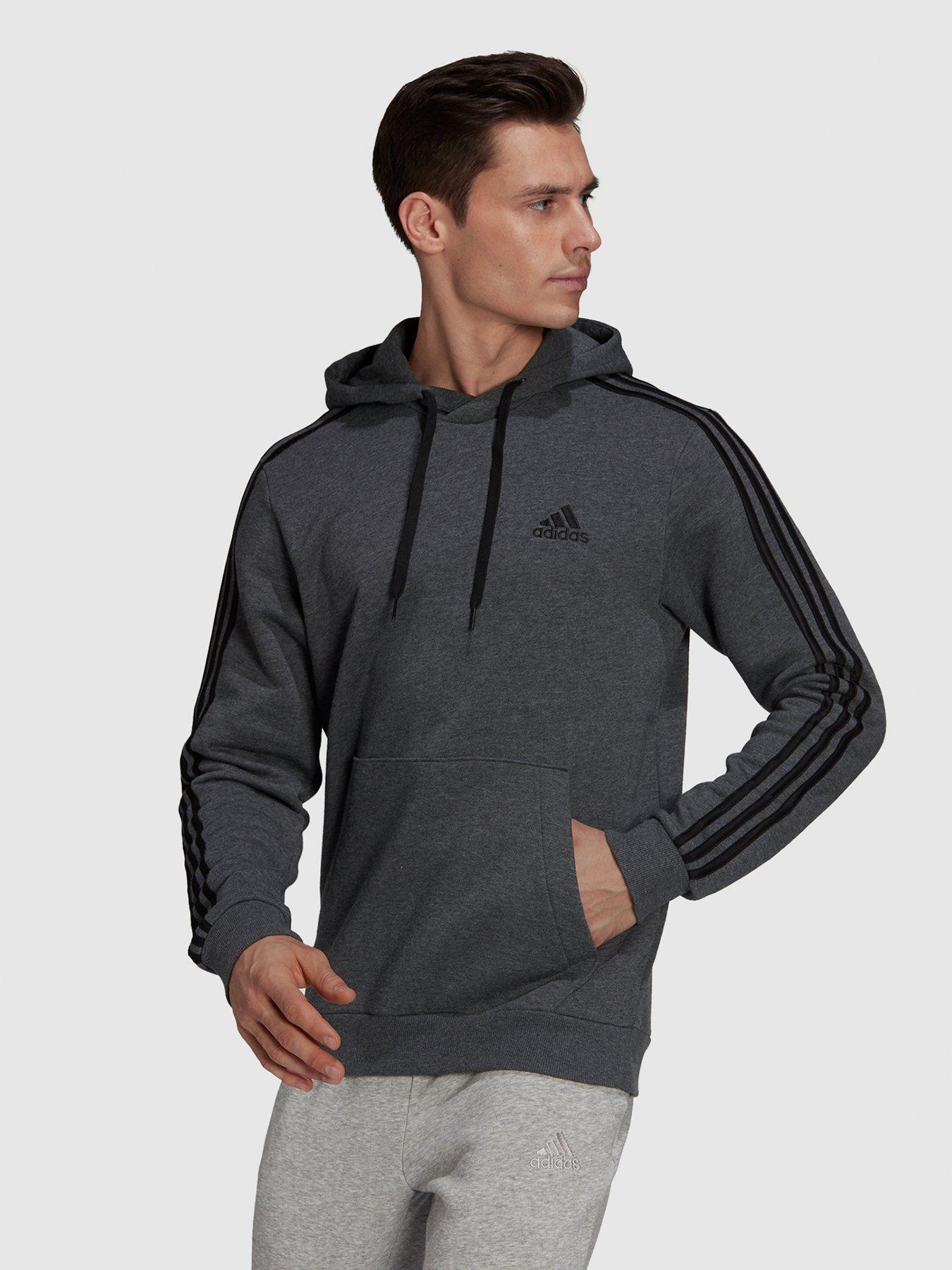 Sportswear Essentials Fleece Grey Heather/ Dark - adidas Black 3-Stripes Hoodie
