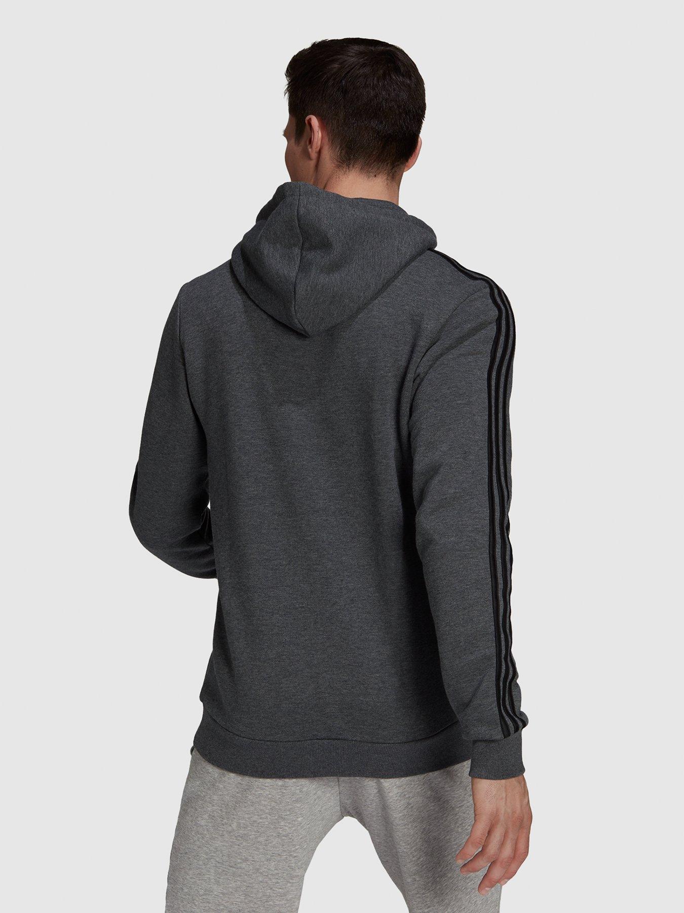 Essentials 3-Stripes - Dark Black Sportswear Grey Hoodie Fleece adidas Heather/