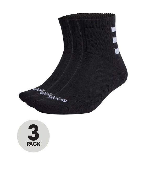 front image of adidas-3-stripe-3-pack-crew-socks-black