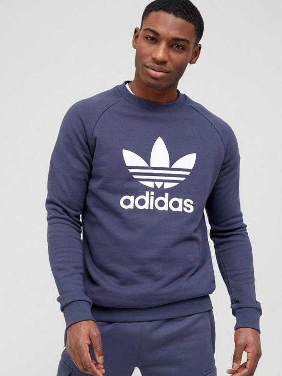 front image of adidas-originals-trefoil-crew-sweatshirt-navywhite