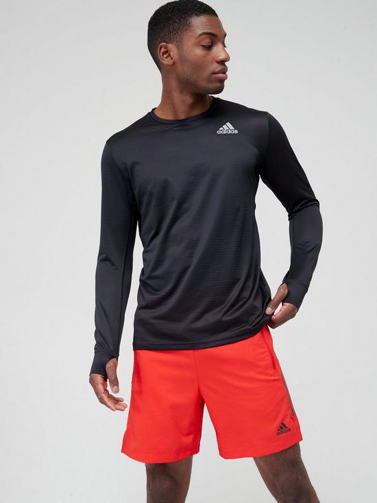 front image of adidas-own-the-run-3-stripe-long-sleevenbspt-shirt-blacksilver