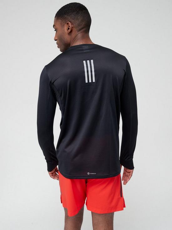 stillFront image of adidas-own-the-run-3-stripe-long-sleevenbspt-shirt-blacksilver