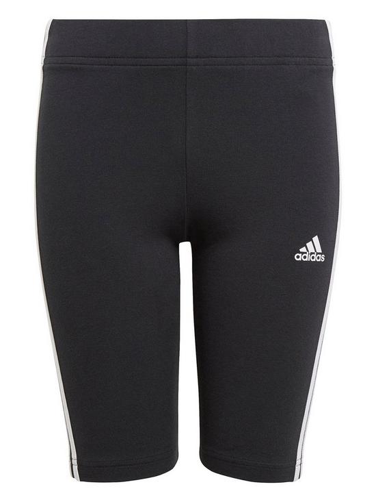 front image of adidas-older-girls-cycling-shorts-blackwhite