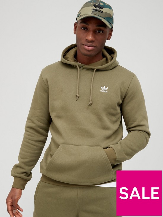 front image of adidas-originals-essentials-hoodie-olive