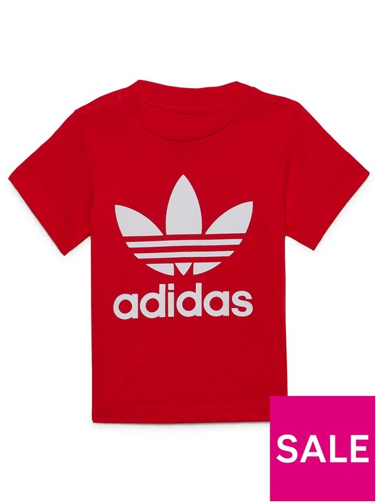front image of adidas-originals-infant-unisex-trefoil-t-shirt-redwhite