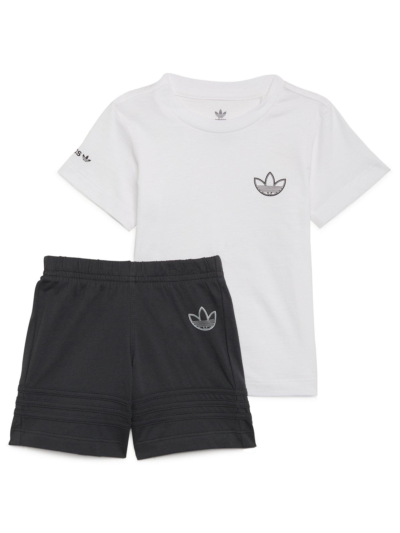  Infant Boys Graphic Trefoil Tee & Short Set - White/Grey