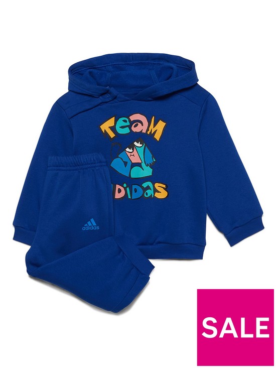 front image of adidas-infant-kids-team-adidas-hood-pant-set