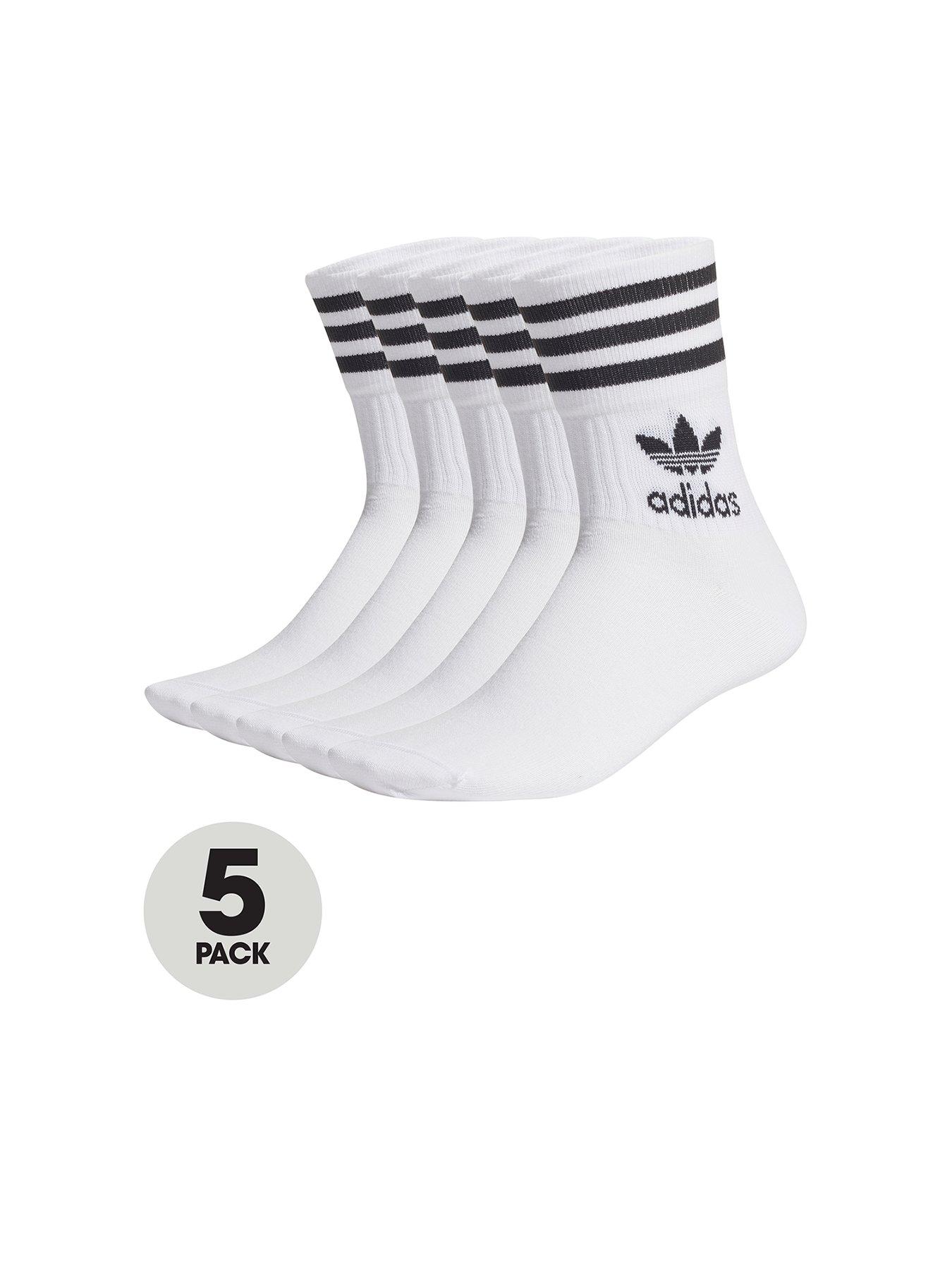  5 Pack of Mid Cut Stripe Crew Socks - White
