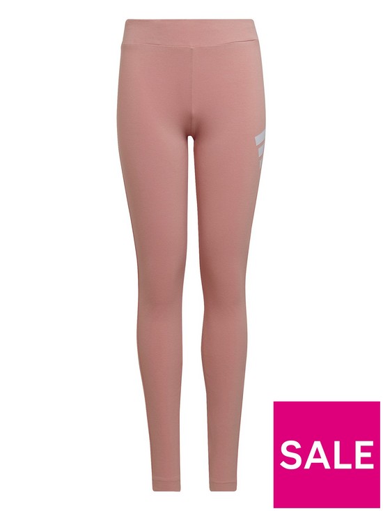 front image of adidas-older-girls-3-bar-leggings-pinkwhite