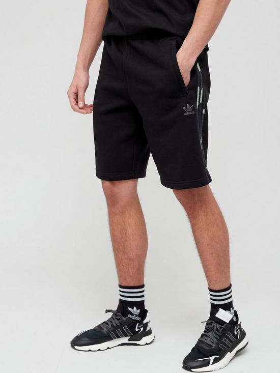 front image of adidas-originals-3-stripe-camo-shorts-blackcamo