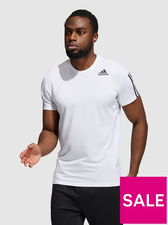 front image of adidas-aero-3-stripe-t-shirt-whiteblack