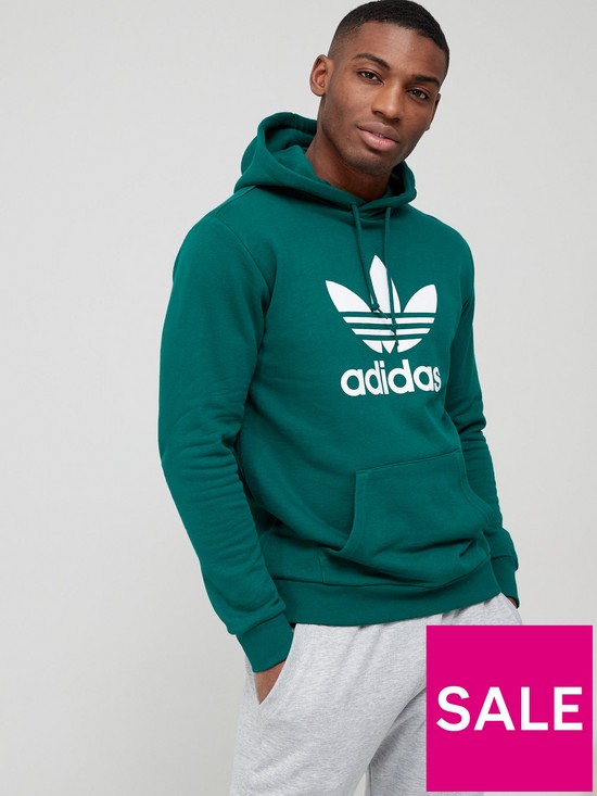 front image of adidas-originals-trefoil-hoodie-green