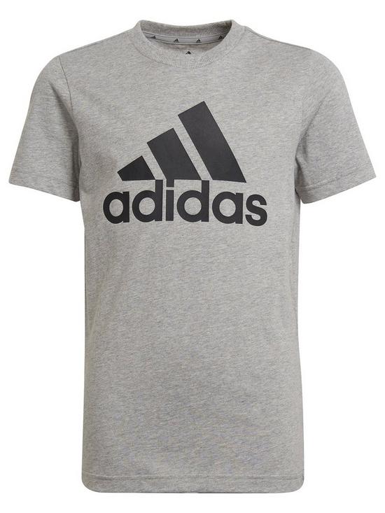 front image of adidas-boys-big-logo-t-shirt-greyblack