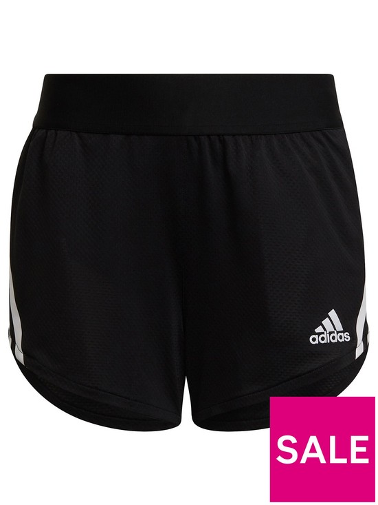 front image of adidas-older-girls-aeroready-3-stripe-shorts-blackwhite