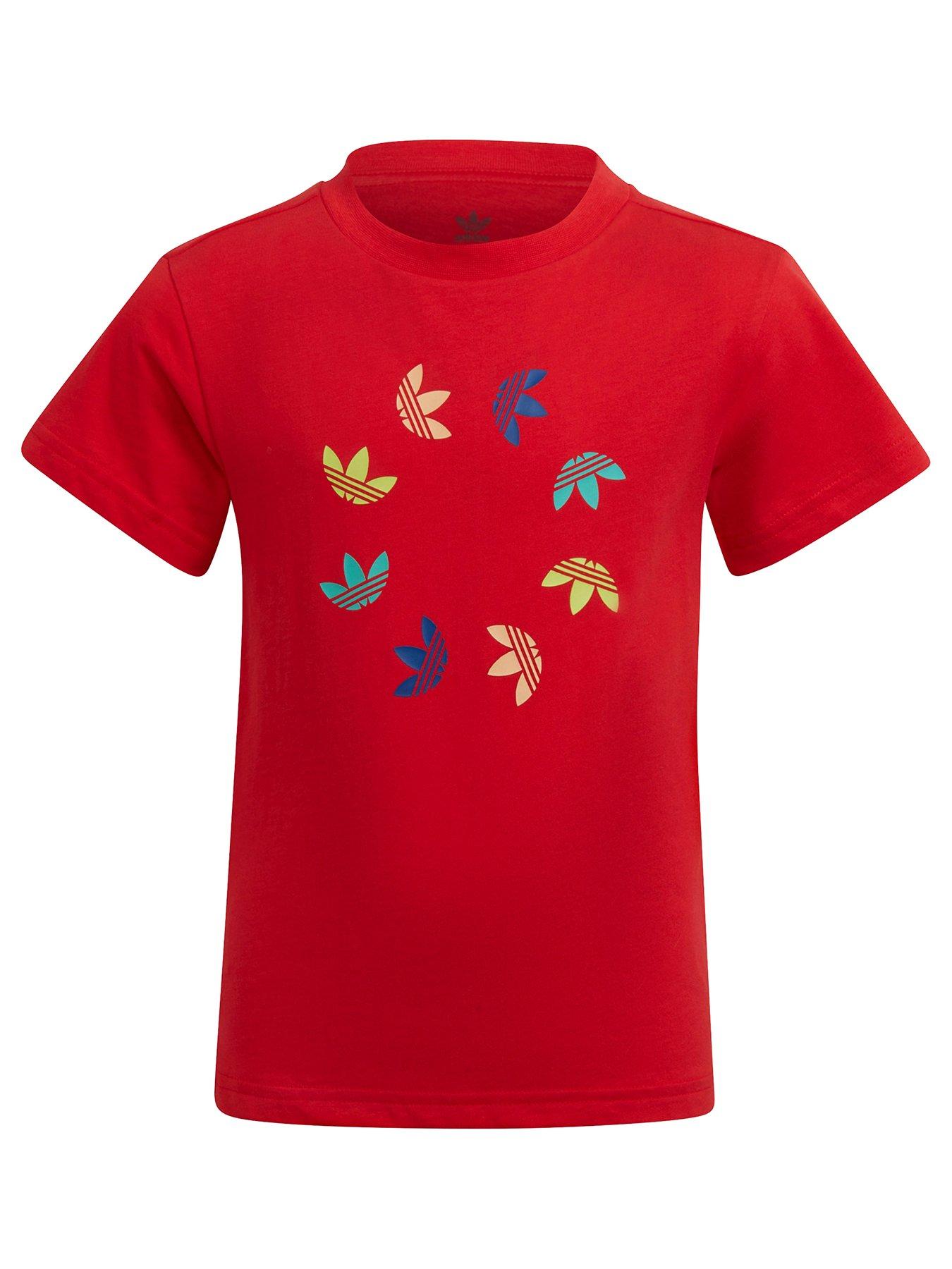 adidas Originals Kids Unisex Trefoil Graphic T-shirt, Red, Size 5-6 Years, Women