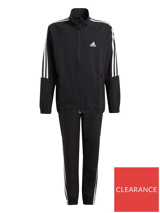 front image of adidas-sportswear-boys-woven-tracksuit-blackwhite
