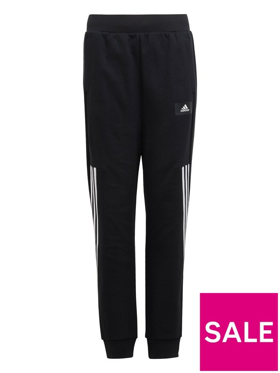 front image of adidas-boys-future-icons-3-stripe-tapered-pant
