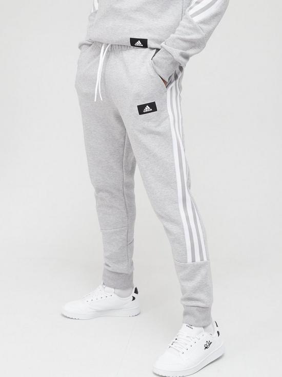 front image of adidas-future-icons-3-stripe-pants-grey-heather