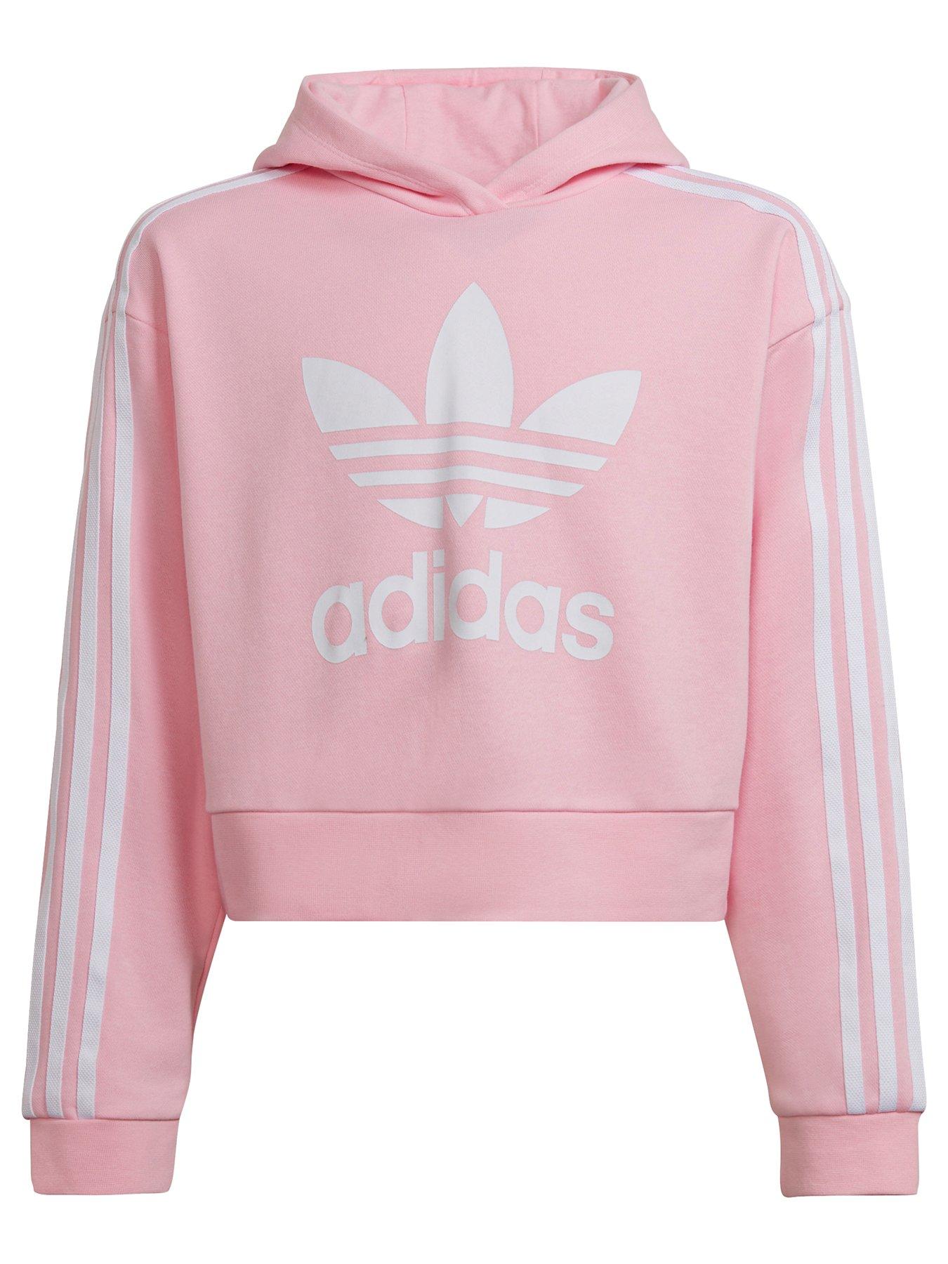 Sportswear Junior Girls Trefoil Cropped Hoodie - Pink/White