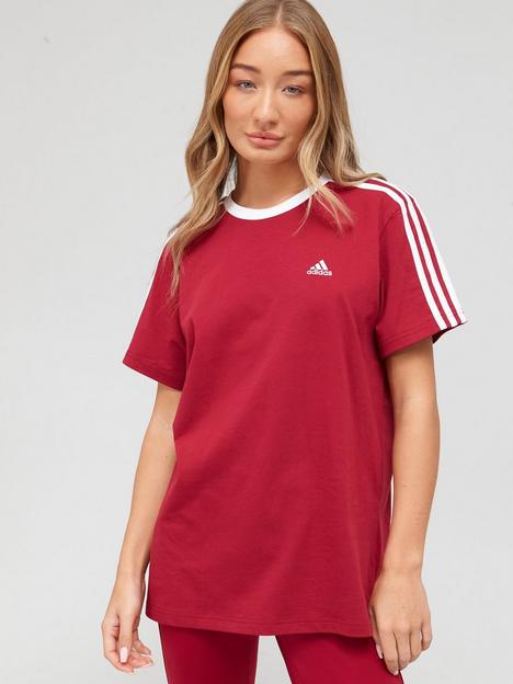 adidas-essentials-3-stripes-boyfriend-t-shirt-burgundy