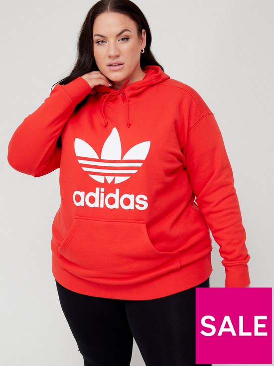 front image of adidas-originals-trefoil-hoodie-plus-size