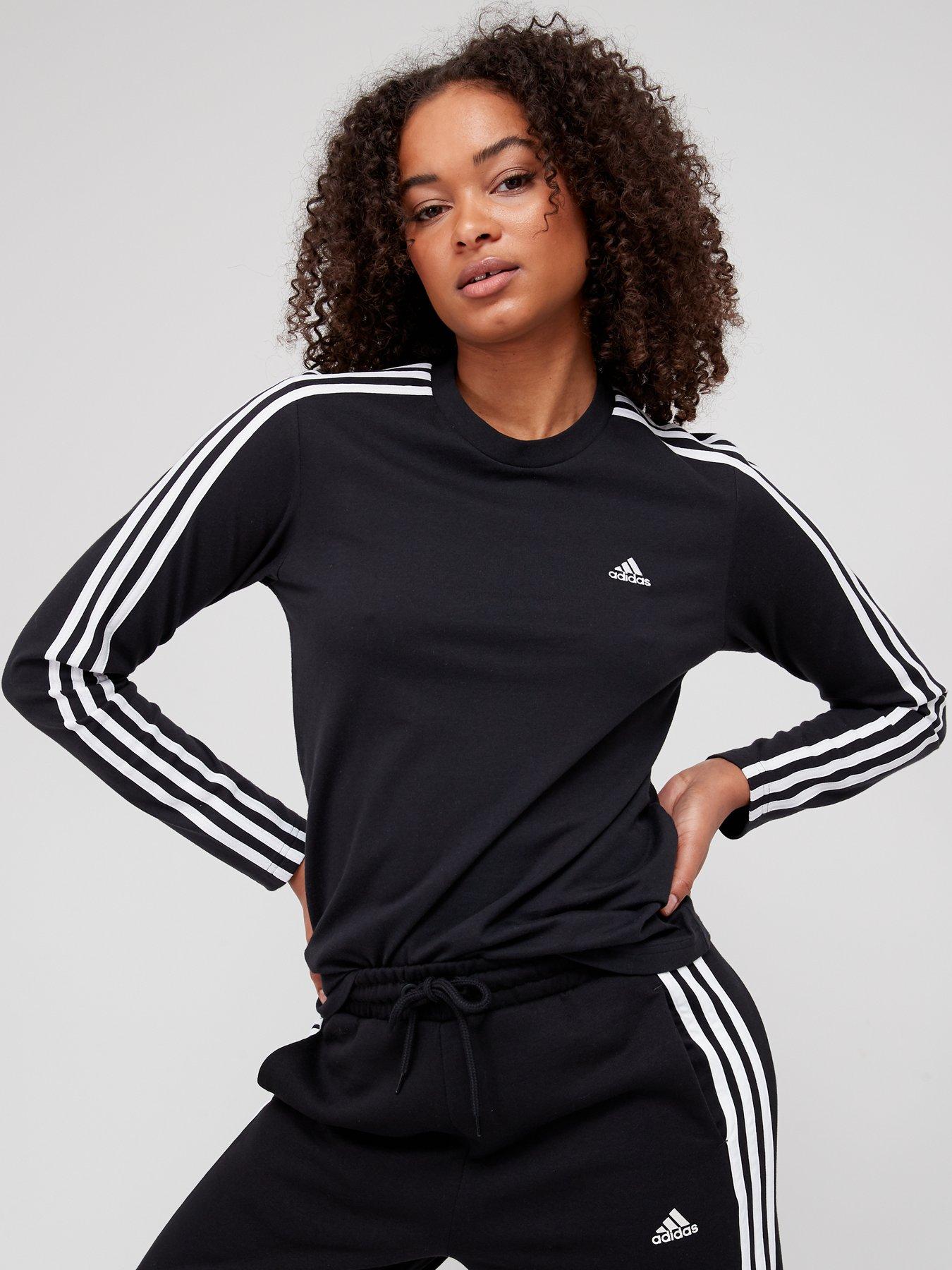 adidas Stripes Long Sleeve - Black very.co.uk