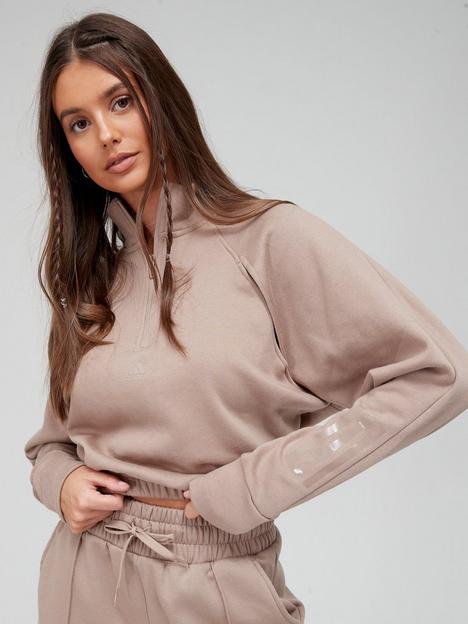 adidas-hyperglam-quarter-zip-fleece-sweater-brown