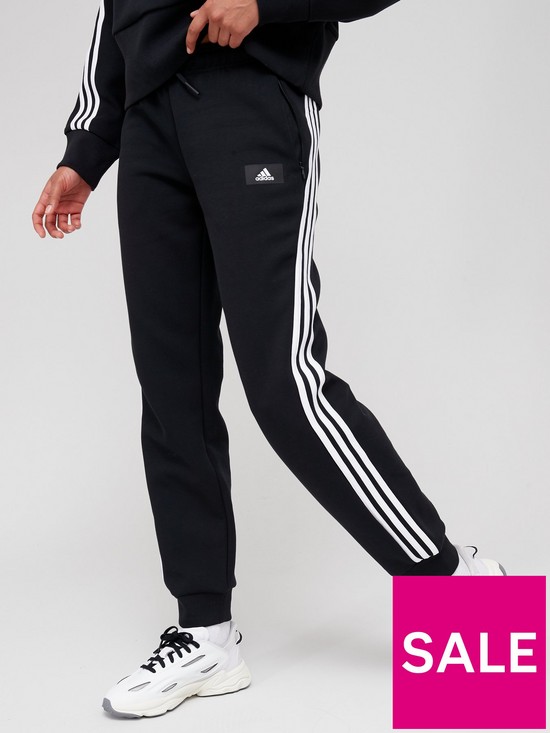 front image of adidas-future-icons-3-stripes-regular-pants-black