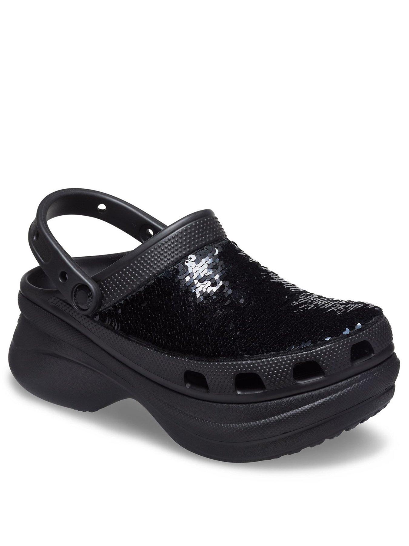 Crocs Classic Sequin Bae Wedge Clog - Black | very.co.uk