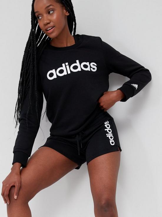 front image of adidas-linear-french-terry-sweat-top-black