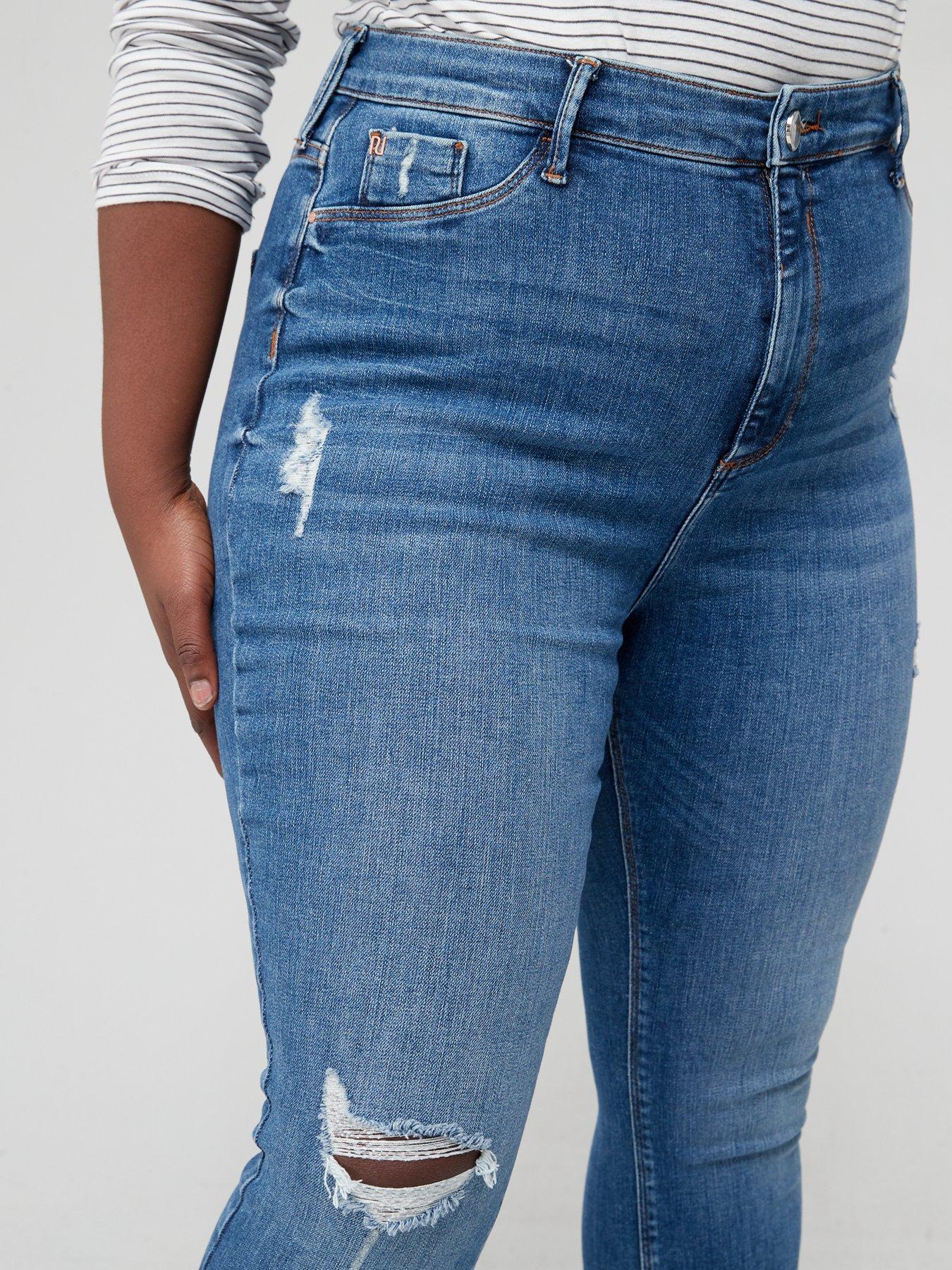 Jeans Plus High Rise Ripped Knee Skinny Jean- Mid Denim