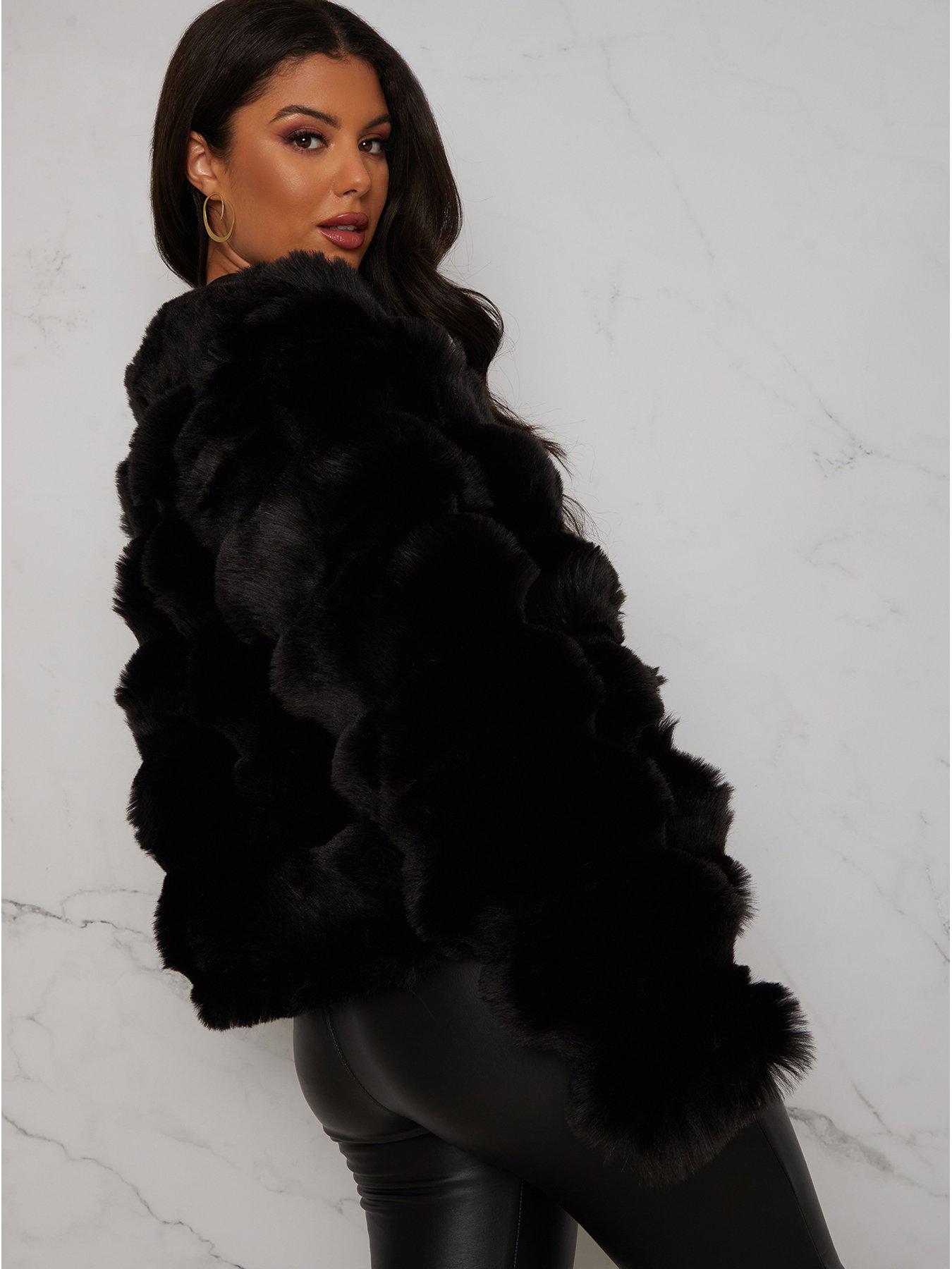 Chi Chi London Textured Faux Fur Coat - Black | very.co.uk