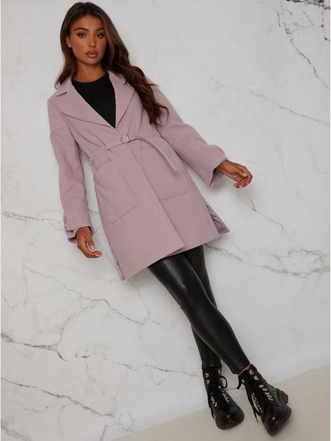 chi-chi-london-structured-coat-with-bow-sleeves-and-belt-detail-lilac