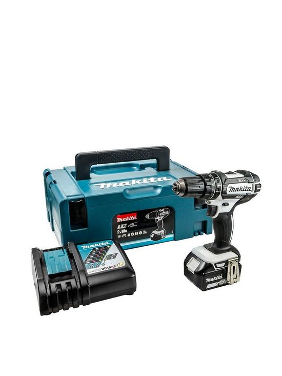 front image of makita-18v-lxt-cordlessnbspcombi-drill-with-1xnbsp5ah-battery-fast-charger-amp-makpac-type-2-carry-case