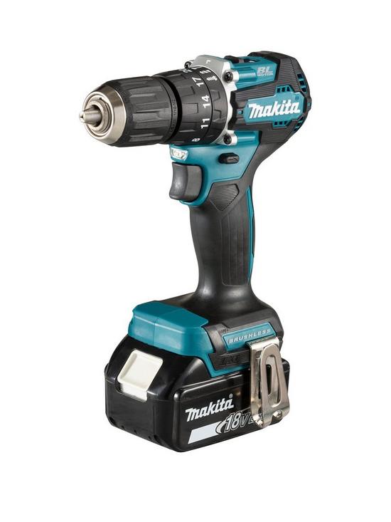 front image of makita-18v-lxt-brushless-cordlessnbspcombi-drill-with-2x-5ah-batteries-fast-charger-amp-makpac-type-2-carry-case