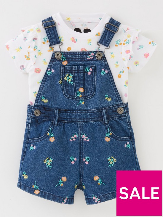front image of mini-v-by-very-girls-emb-denim-shortie-dungareenbspand-tee-set