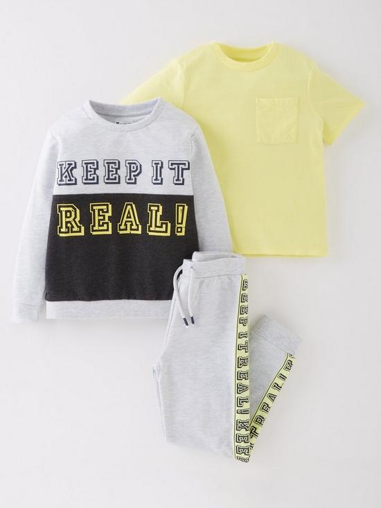 front image of mini-v-by-very-boys-keep-it-real-sweat-tee-and-jogger-set-greymulti