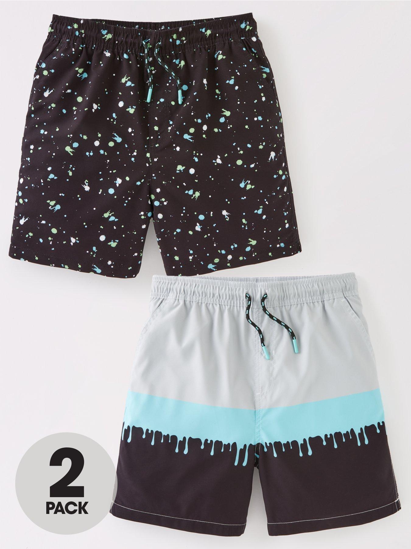 Kids Boys 2 Pack Paint Splat and Cut and Sew Recycled Swim Shorts - Black