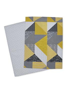 Product photograph of Catherine Lansfield Larsson Geo Tea Towels In Ochre Ndash Set Of 2 from very.co.uk