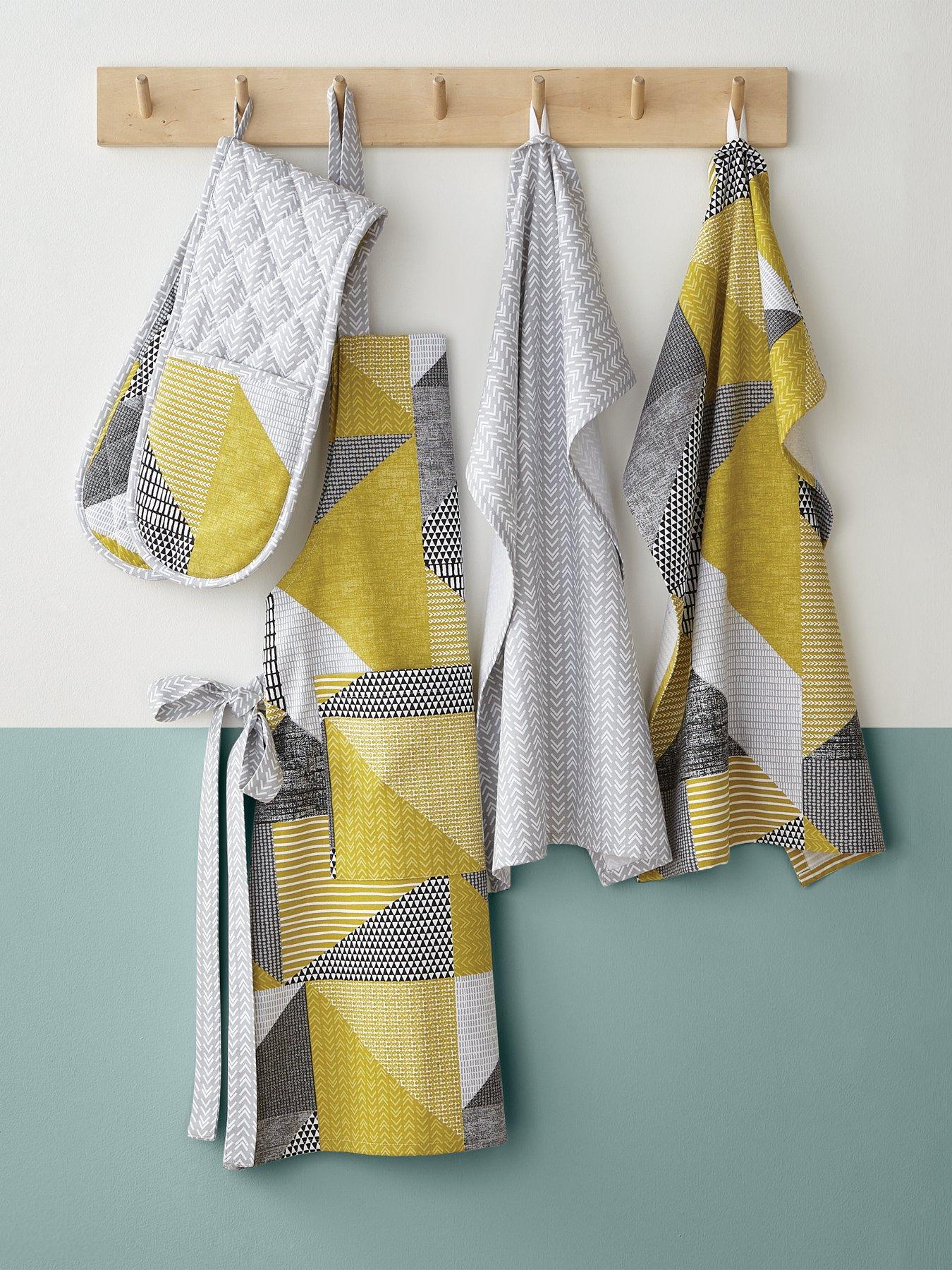 Image 3 of 4 of Catherine Lansfield Larsson Geo Tea Towels in Ochre &ndash; Set of 2