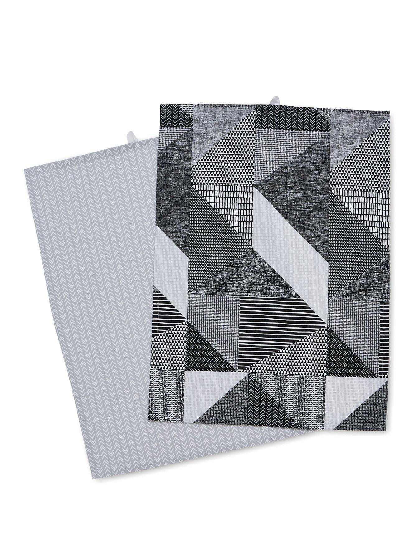 Catherine Lansfield Larsson Geo Tea Towels in Grey – Set of 2