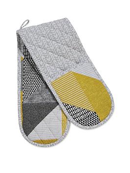 Product photograph of Catherine Lansfield Larsson Geo Double Oven Glove In Ochre from very.co.uk