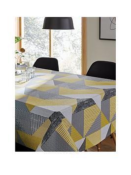 Product photograph of Catherine Lansfield Larrson Geo Ochre Tablecloth from very.co.uk