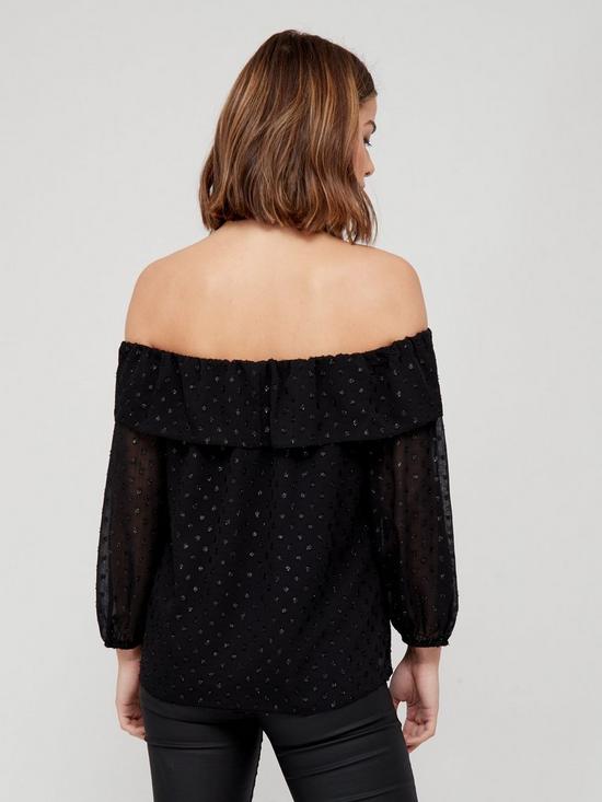 stillFront image of v-by-very-lurex-printed-bardot-blouse-blacknbsp