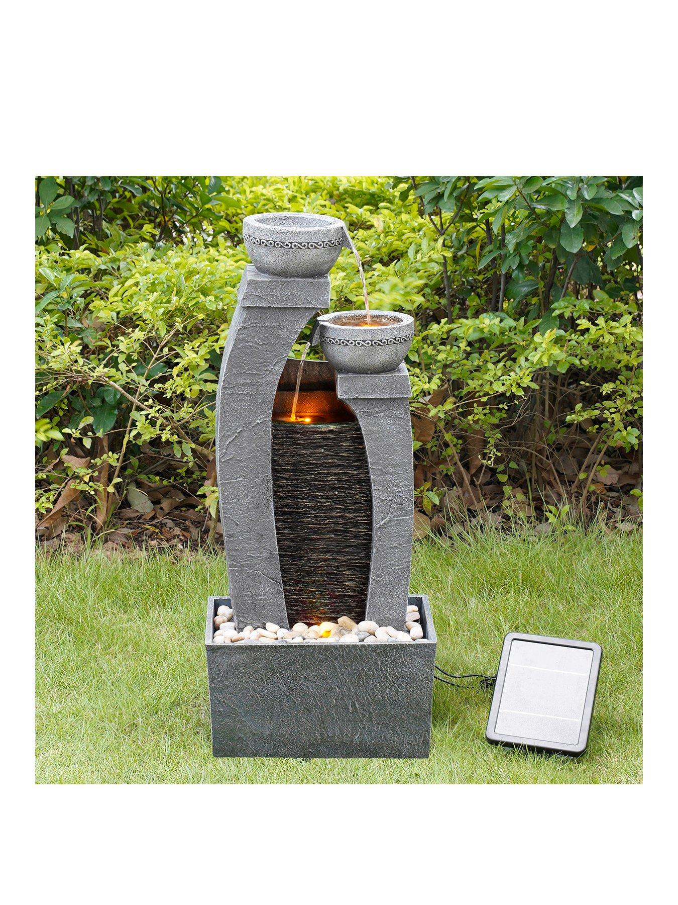 Teamson Home Solar Power Water Fountain Garden Slate Grey Ornament